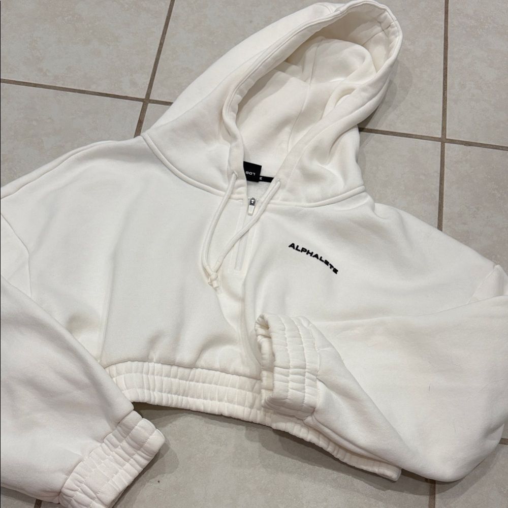 Alphalete White Cropped Zip Hoodie